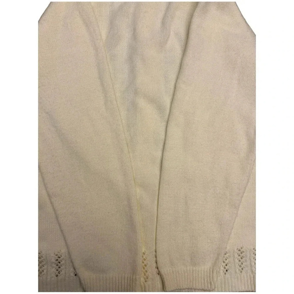 Vintage 90s Amana Open Knit Button Front Cream Ivory Cardigan Retro Twee Mod - Picture 7 of 8